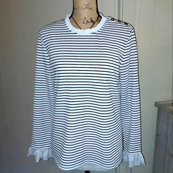 Karl Lagerfeld Tops - Karl Lagerfeld Long Sleeve Black and White Stripes Blouse Size Medium- Preloved
